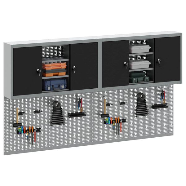 vidaXL Zestaw szafek narzędziowych z p&oacute;łką Z blokadą 6 pcs Czarny