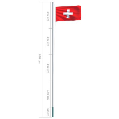 vidaXL Flaga Szwajcarii z aluminiowym masztem, 6,2 m