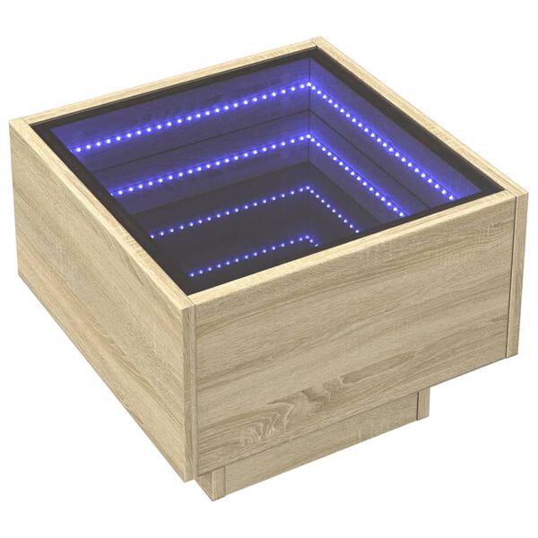 vidaXL Stolik nocny z LED Infinity, dąb sonoma, 40x40x30 cm