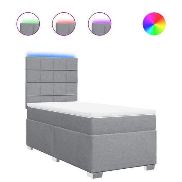 vidaXL Ł&oacute;żko kontynentalne z materacem, jasnoszare, tkanina, 80x200 cm