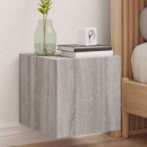 vidaXL Ścienna szafka TV z LED, szary dąb sonoma, 30,5x35x30 cm