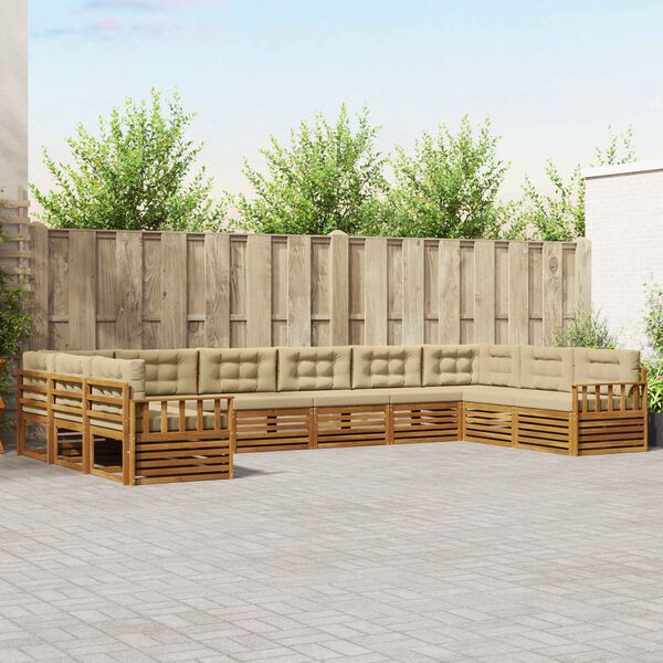 vidaXL Zestawy sof 10 pcs Naturalny i Beżowy Lite Drewno Akacji