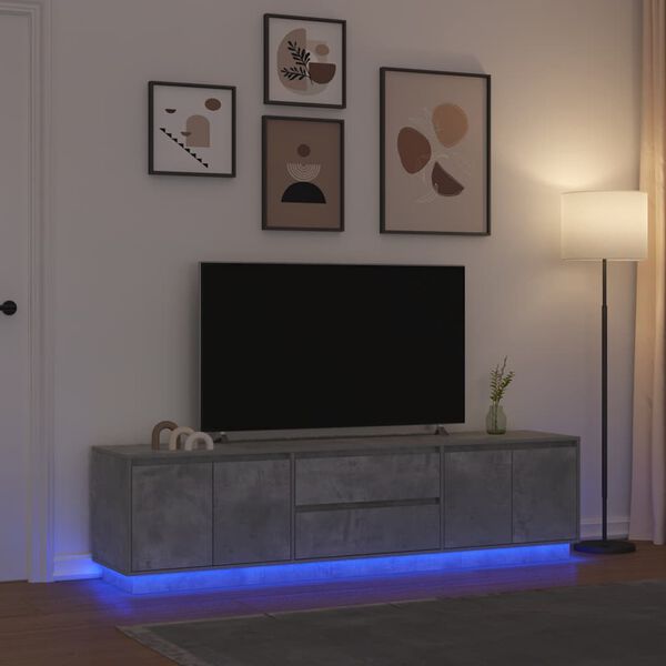 vidaXL Szafka RTV z oświetleniem LED Beton Szary 193,5x41x50 cm