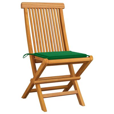 vidaXL Krzesła ogrodowe z zielonymi poduszkami, 8 szt., drewno tekowe