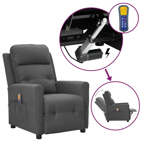 vidaXL Podnoszony fotel masujący, jasnoszary, tkanina