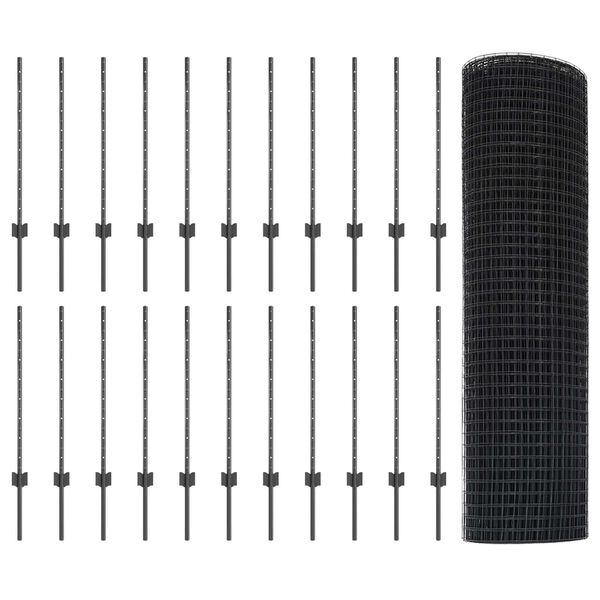 vidaXL Ogrodzenie z słupkiem Szary 0,8 x 50 m Stal i PVC