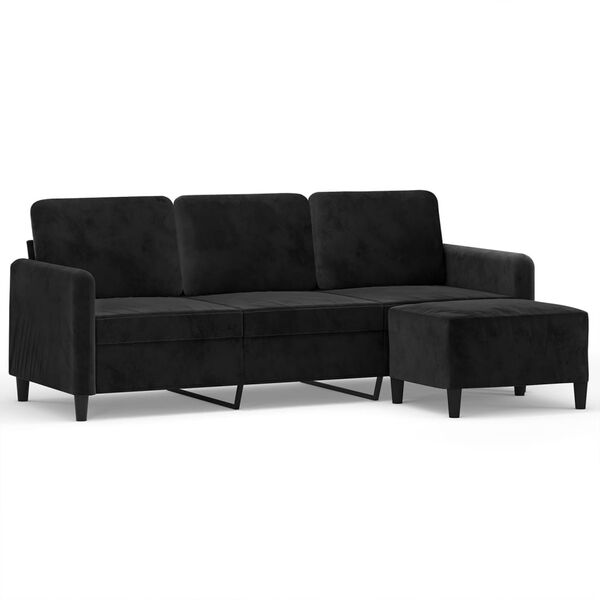 vidaXL 3-osobowa sofa z podn&oacute;żkiem, czarna, 180 cm, aksamit