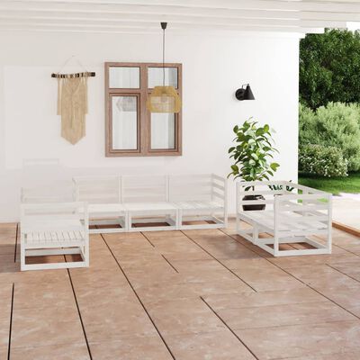 vidaXL 7-cz. zestaw mebli wypoczynkowych do ogrodu, biały, sosnowy