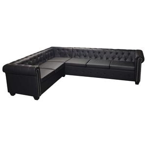 vidaXL Chesterfield Narożna Kanapa 6-osobowa Czarna Sk&oacute;ra Syntetyczna