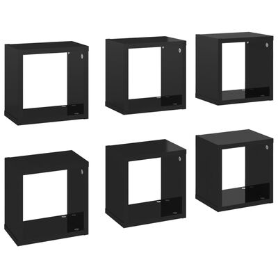 vidaXL Półki ścienne kostki, 6 szt., czarne z połyskiem, 22x15x22 cm