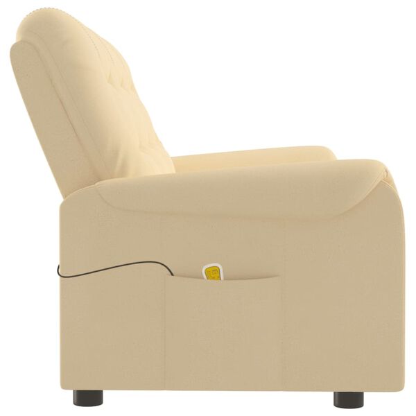 vidaXL Rozkładany fotel masujący, 3-os., kremowy, obity mikrofibrą