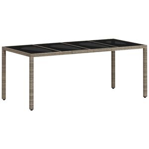 vidaXL St&oacute;ł ogrodowy ze szklanym blatem, szary 190x90x75 cm, rattan PE