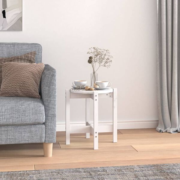 vidaXL Stolik kawowy, biały, &Oslash; 42,5x45 cm, lite drewno sosnowe