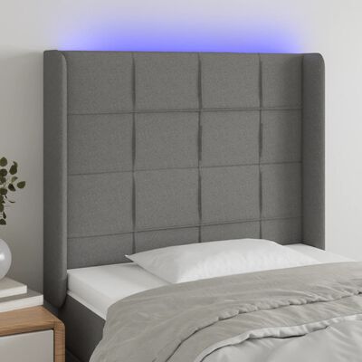 vidaXL Zagłówek do łóżka z LED, ciemnoszary, 103x16x118/128cm, tkanina