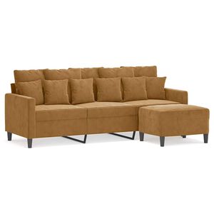 vidaXL 3-osobowa sofa z podn&oacute;żkiem, brązowy, 180 cm, aksamit