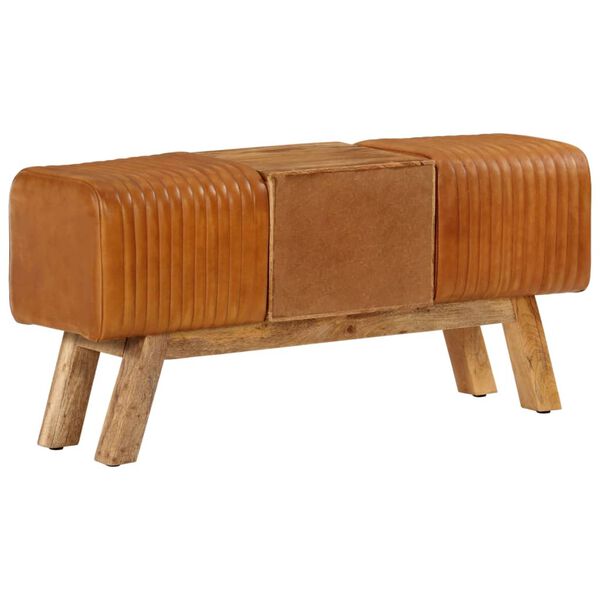 vidaXL Ławka typu kozioł, 107 cm, naturalna kozia sk&oacute;ra i drewno mango