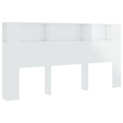 vidaXL Wezgłowie łóżka z półkami, biel z połyskiem, 200x18,5x104,5 cm