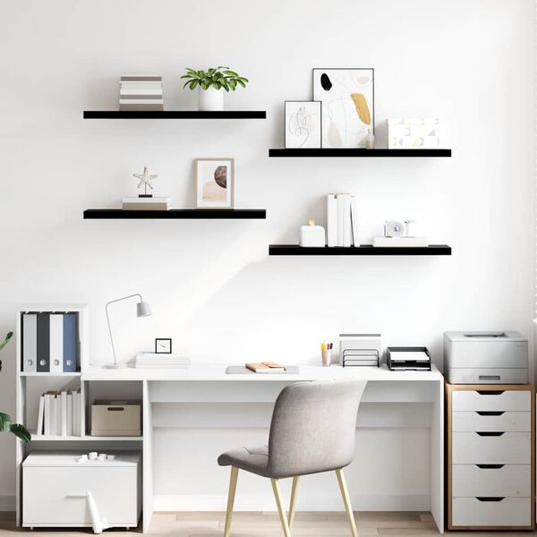 vidaXL P&oacute;łki ścienne 4 szt. wysoki połysk, czarne, 90x23,5x3,8 cm, MDF