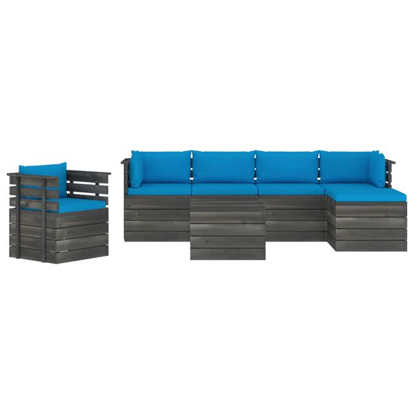 vidaXL 7-cz. zestaw wypoczynkowy z palet, z poduszkami, lita sosna