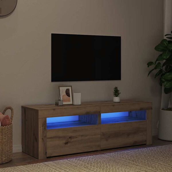 vidaXL Szafka pod TV z oświetleniem LED, dąb artisan, 120x35x40 cm