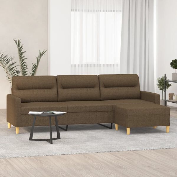 vidaXL 3-osobowa sofa z podn&oacute;żkiem, brązowa, 210 cm, tkaniną