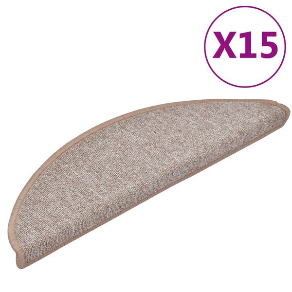 vidaXL Maty na schody 15 szt. 56x17x3 cm Jasnobrązowe p&oacute;łokrągłe