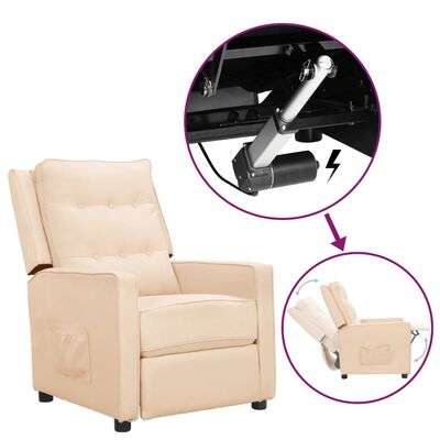 vidaXL Rozkładany fotel ułatwiający wstawanie, kremowy, tkanina