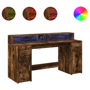 vidaXL Biurko z podświetleniem LED, przydymiony dąb, 160x55x91 cm