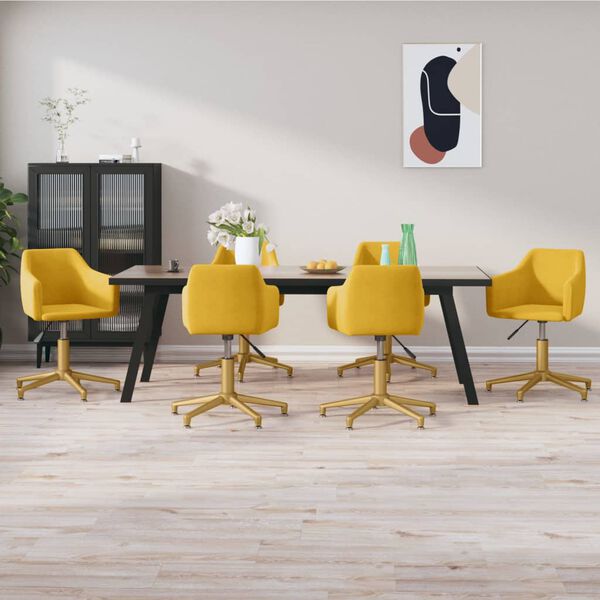 vidaXL Obrotowe krzesła stołowe, 6 szt., ż&oacute;łte, obite aksamitem