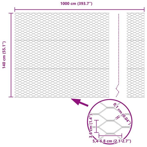 vidaXL Ogrodzenie heksagonalne Zielony 1.4 x 10 m Stal