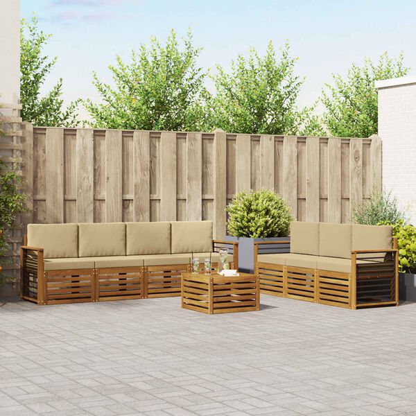 vidaXL Zestawy sof 8 pcs Naturalny i Beżowy Lite Drewno Akacji
