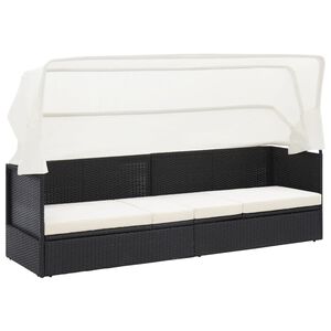 vidaXL Sofa ogrodowa z zadaszeniem, czarna, polirattanowa