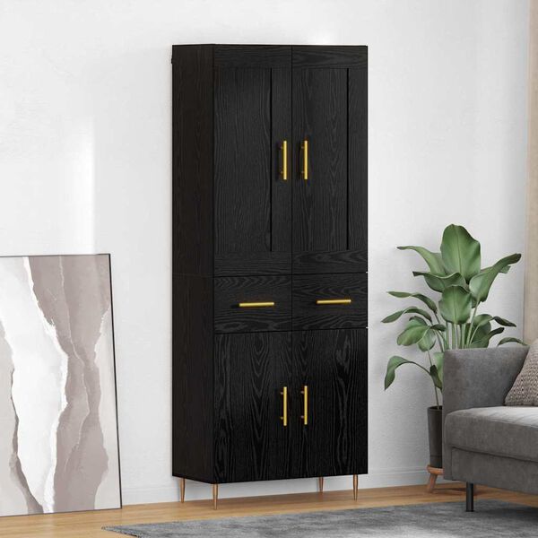 vidaXL Highboard Czarny Dąb 69,5 x 34 x 180 cm Materiał drewnopochodny