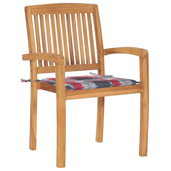 vidaXL Sztaplowane krzesła ogrodowe z poduszkami, 4 szt., tekowe