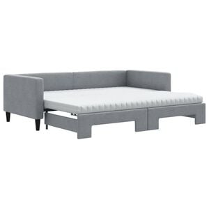 vidaXL Sofa rozsuwana z materacami, jasnoszara, 90x190 cm, tkanina