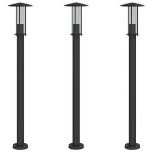 vidaXL Lampy ogrodowe na słupku, 3 szt., czarne, 100 cm, stal