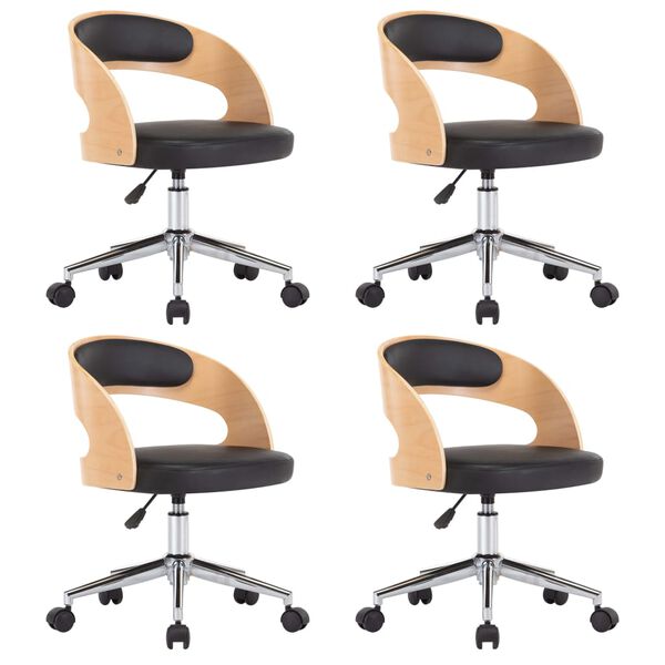 vidaXL Krzesła obrotowe, 4 szt., czarne, gięte drewno i sztuczna sk&oacute;ra