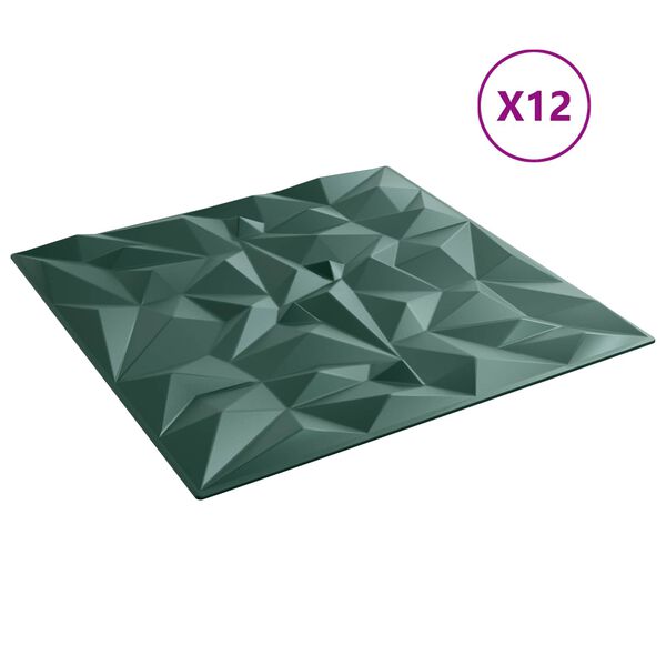 vidaXL Panele ścienne 12 pcs Zielony ametystowy 50 x 50 cm Pianka XPS