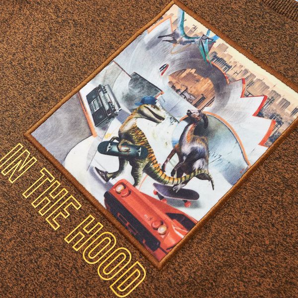 Koszulka dziecięca z długimi rękawami, koniak melanż, 116