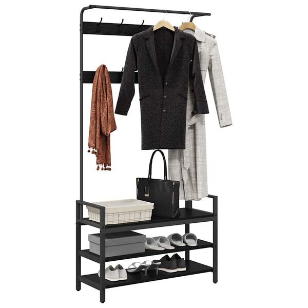 vidaXL Wieszak na płaszcze z p&oacute;łką Czarny Dąb 95 x 34 x 184 cm