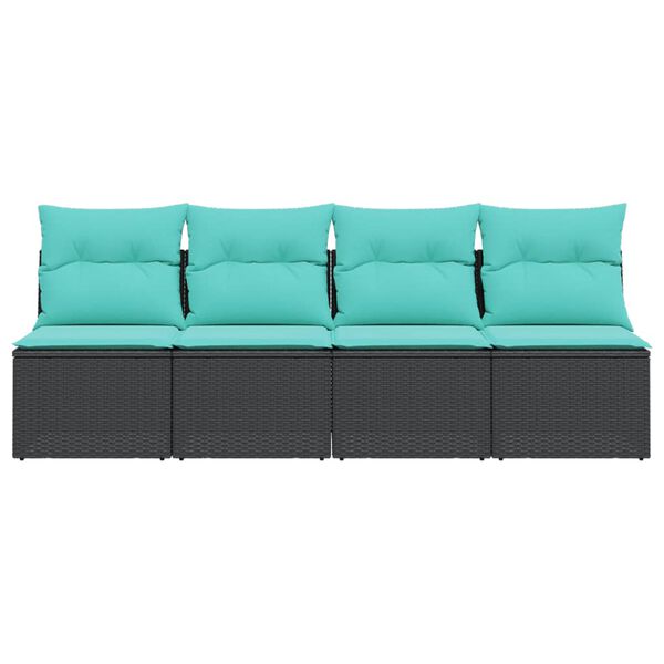 vidaXL Sofa ogrodowa z poduszkami, 4-osobowa, czarna, polirattan