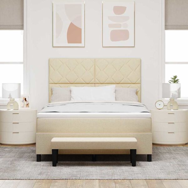 vidaXL Ł&oacute;żko sprężynowe Z zagł&oacute;wkiem Kremowy 160 x 200 cm tkanina