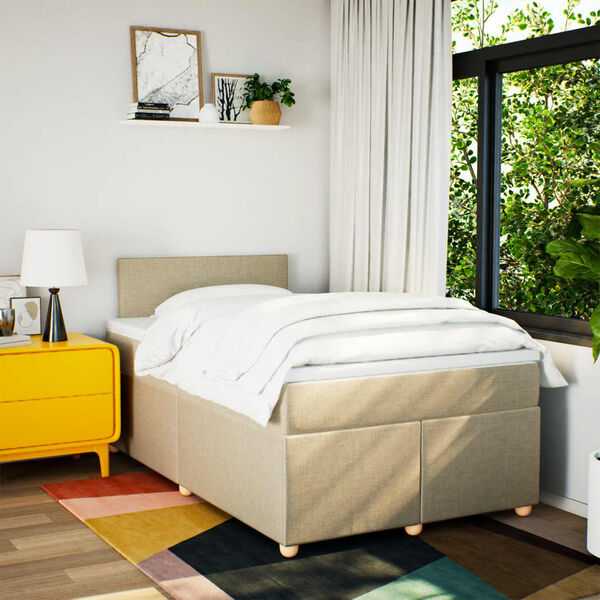 vidaXL Ł&oacute;żko kontynentalne z materacem, kremowe, tkanina, 120x200 cm