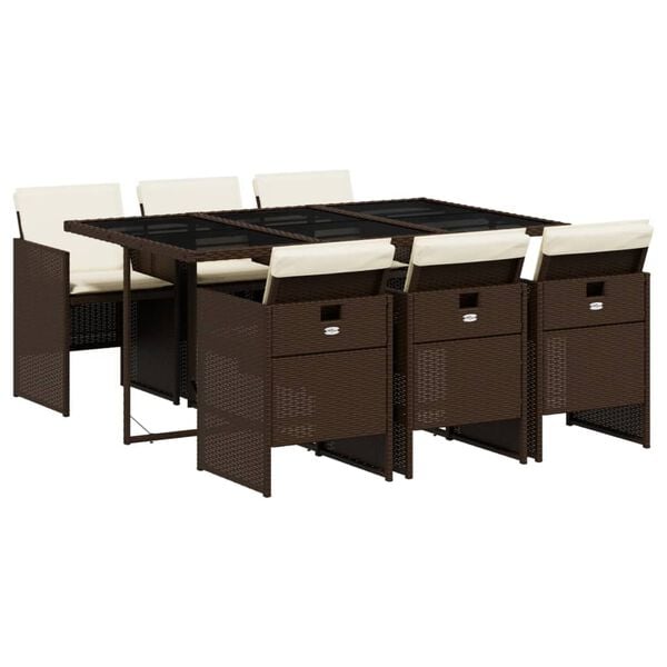 vidaXL 7-cz. zestaw mebli ogrodowych, z poduszkami, brązowy, rattan PE