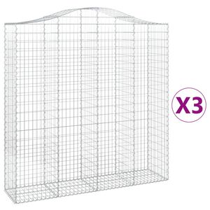vidaXL Kosze gabionowe, 3 szt, 200x50x200/220 cm, galwanizowane żelazo