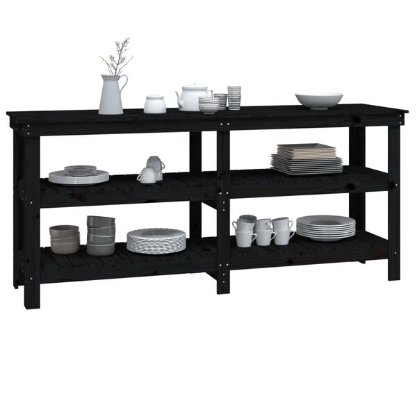 vidaXL Stolik roboczy, czarny, 181x50x80 cm, lite drewno sosnowe