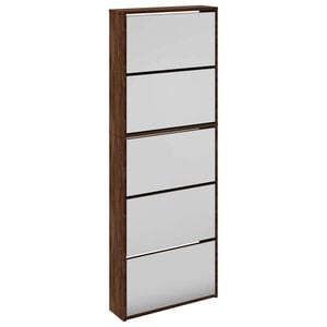 vidaXL Szafka na buty z lustrem, brązowy dąb, 63x17x169,5 cm