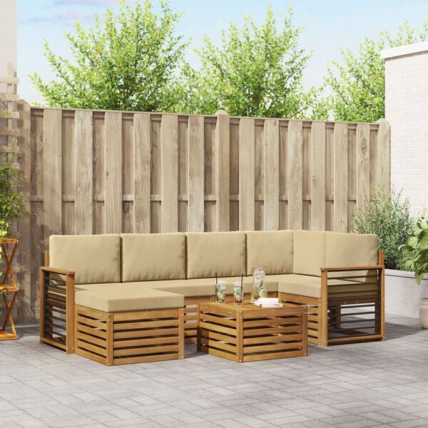 vidaXL Zestaw sofy narożnej z poduszką 7 pcs Naturalny i Beżowy
