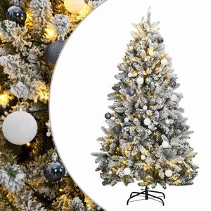 vidaXL Sztuczna choinka na zawiasach, 300 lampek LED i bombki, 180 cm