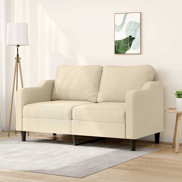 vidaXL 2-osobowa sofa, kremowa, 140 cm, tapicerowana tkaniną